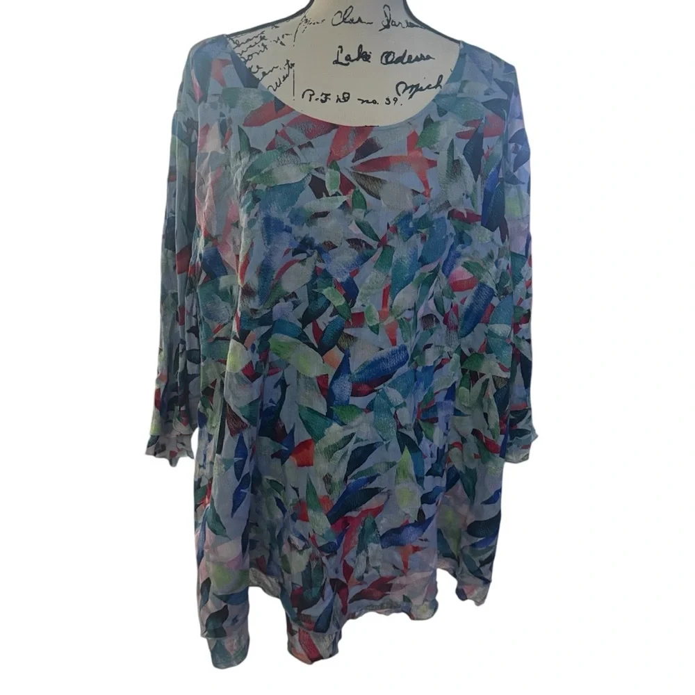 Soft Surroundings Colorful Abstract Short Sleeve Top - Picture 4 of 8